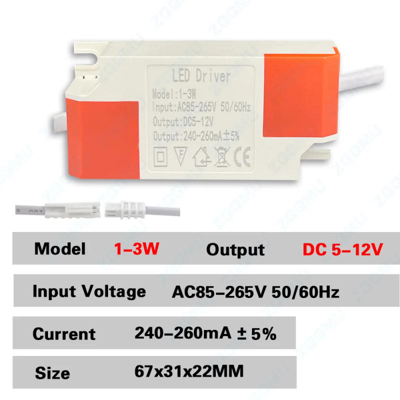 Description Picture 4 of itemLED Driver 1-3W 4-7W 8-12W 12-18W 18-24W Adapter Transformer AC85V-265V Plastic Case Power Supply 240-260mA for Panel Light