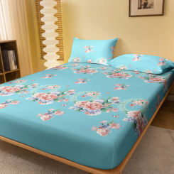 1 Simple Modern Plant Flower Printed Matte Fitted Sheet, Bedroom Printed Bed Cover, Bedding (Excluding Pillowcases)