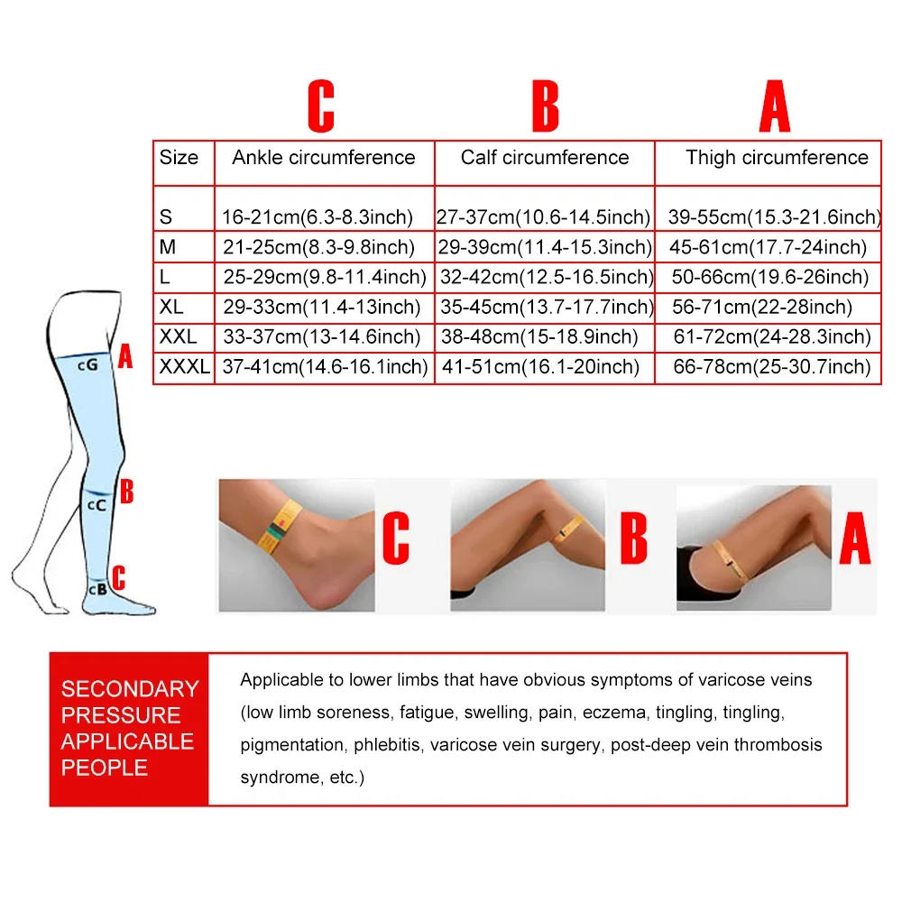 Description Picture 2 of item1Pair Thigh High Footless Compression Sleeves with Silicone Band for Women & Men, Firm 20-30 mmHg Leg Sleeves Graduated Support