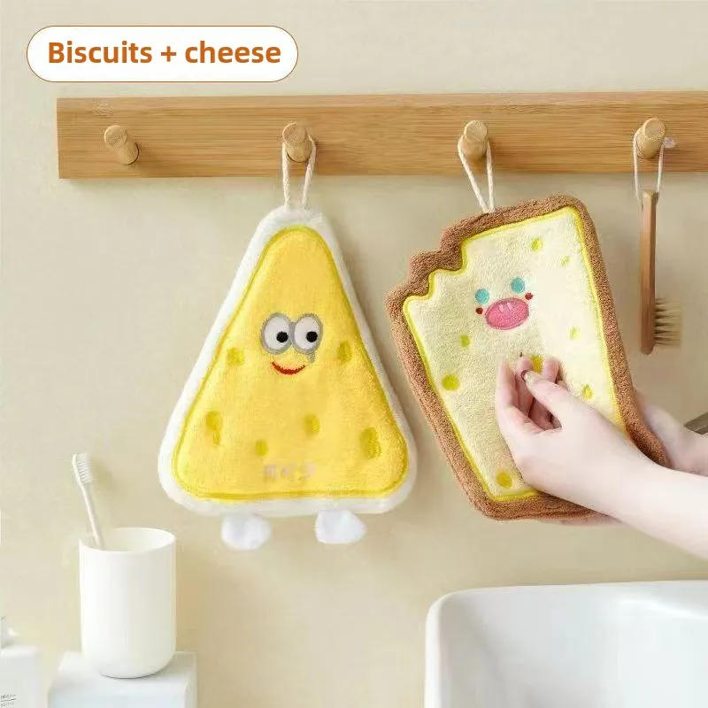 Description Picture 4 of itemCheese coral velvet hand wipes Cute soft absorbent towel Kitchen bathroom Bread Toast slices cookie doughnut hand wipes