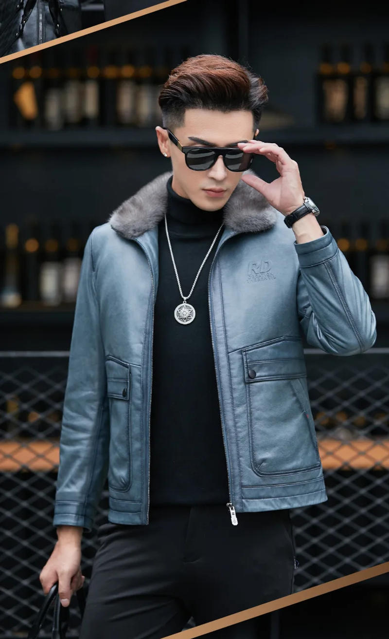 Description Picture 5 of itemNatural Leather Jacket Men's Genuine Leather Down Jackets Winter Coat Men Short Real Sheepskin Mink Fur Jacket Thick Outwear FCY