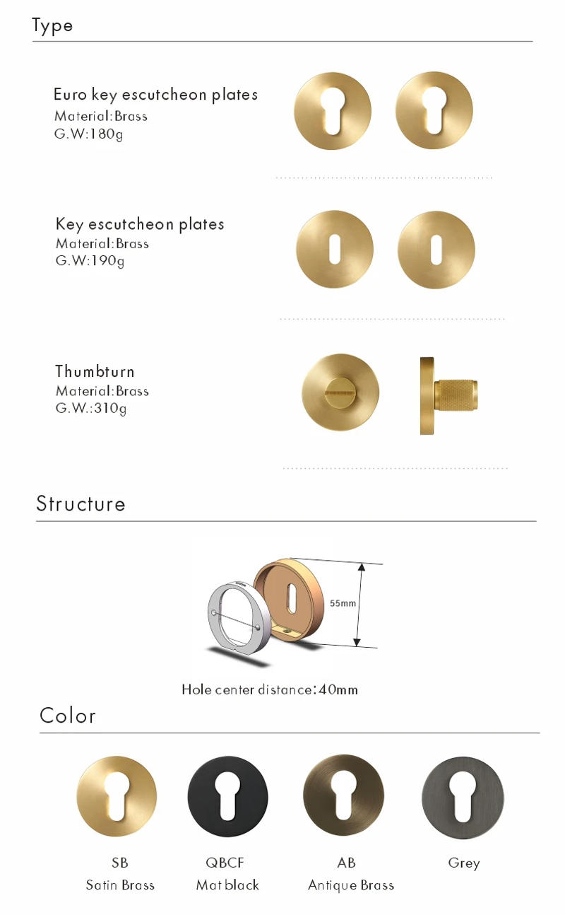 Description Picture 2 of itemDOOROOM brass door lock key escutcheon plates Knurled Striped Thumbturn for inside door room bathroom thumb turn