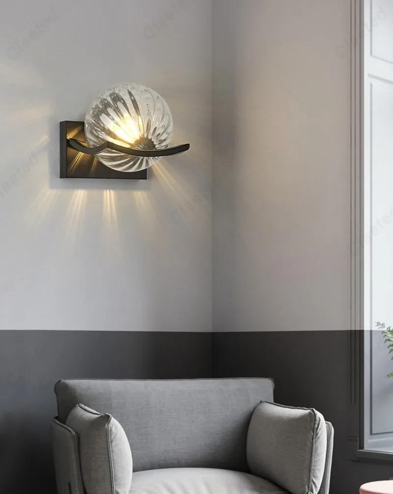 Description Picture 4 of itemSimple LED Glass Material Spherical Wall Lamp E27 Bedroom Bedside Lamp Indoor Living Room Corridor Decorative Lighting Fixture