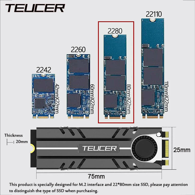 Description Picture 3 of itemTEUCER M.2 SSD NVMe Heat Sink 2280 Solid State Disk Air Circulation Cooler Heatsink with Active Cooling Fan and Thermal Pad