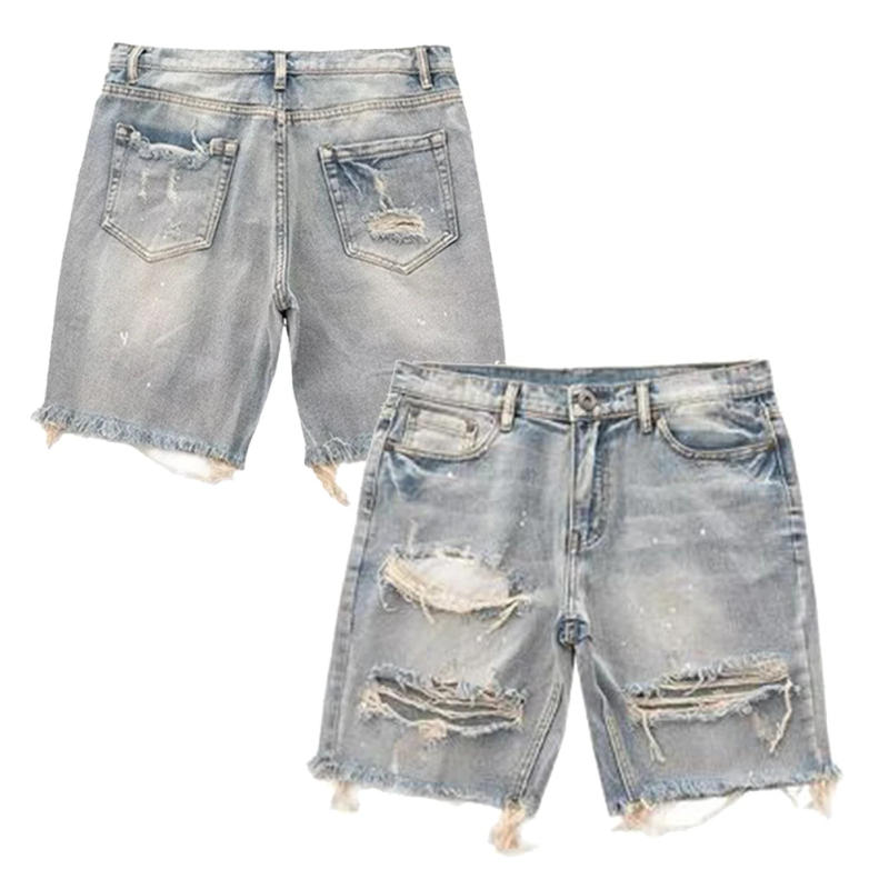 Description Picture 3 of itemMens Summer Distressed Retro Shorts Shorts Fashion Slim Ripped Short Jeans Hollow Streetwear Loose Casual Male Capris Shorts
