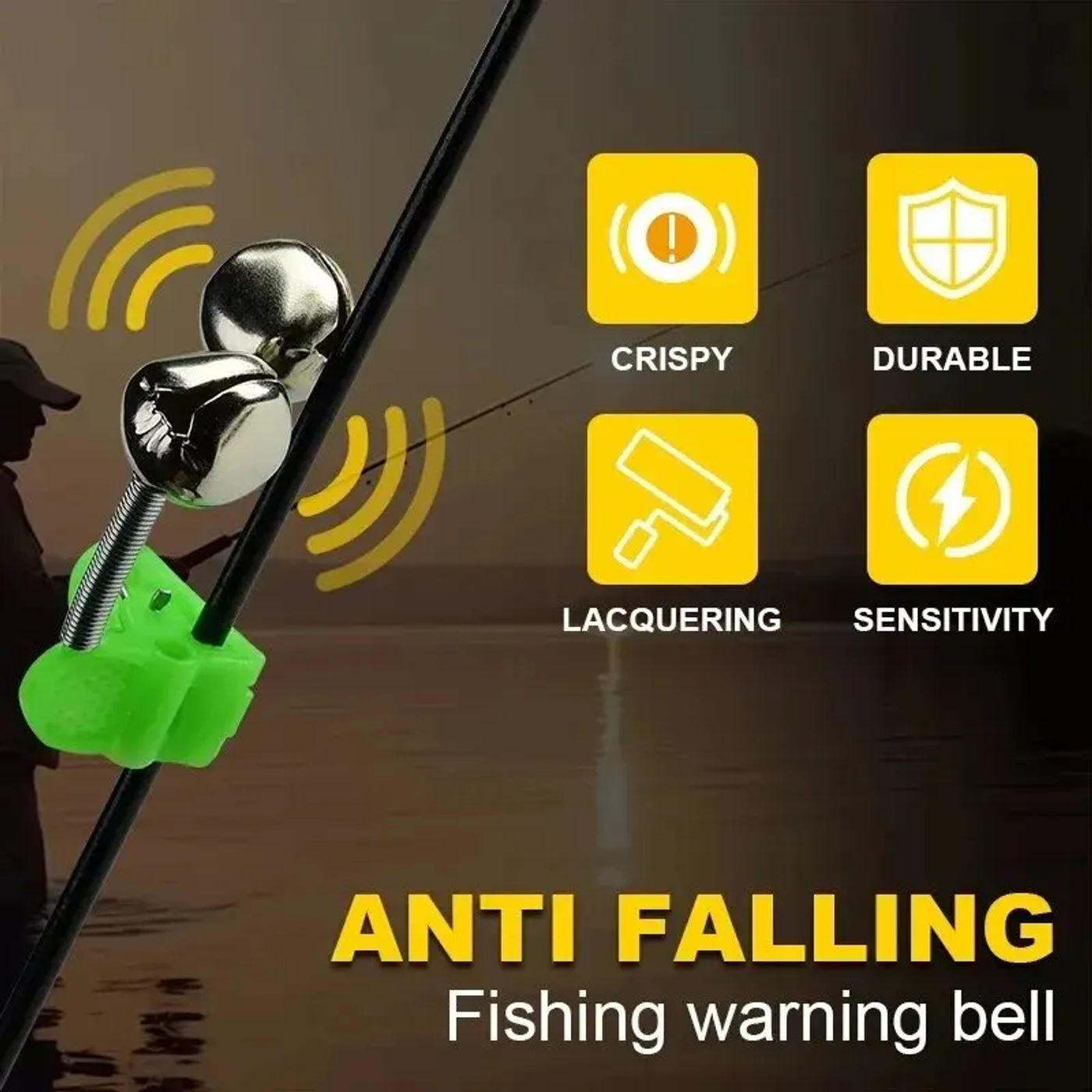 Description Picture 5 of item10Pcs/Lot Fishing Bite Alarms Rod Bell Rod Clamp Tip Clip Bells Ring Green ABS Fishing Accessory Gifts Outdoor Metal