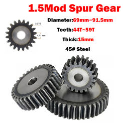 1PCS 45# 1.5 Mod Steel Spur Gears 44/45/46/47/48/49/50/51/52/53/54/55/56/57/58/59Teeth Thickness: 15mm Transmission Gear For CNC