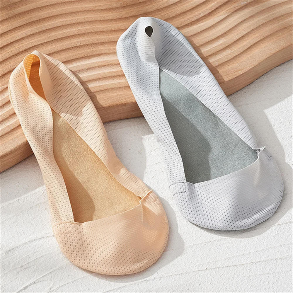 Description Picture 4 of item4 Pairs/Set Cotton Bottom Boat Socks Women Non Slip Summer Thin Ice Silk Non Fall Invisible Socks for High Heel Shoes