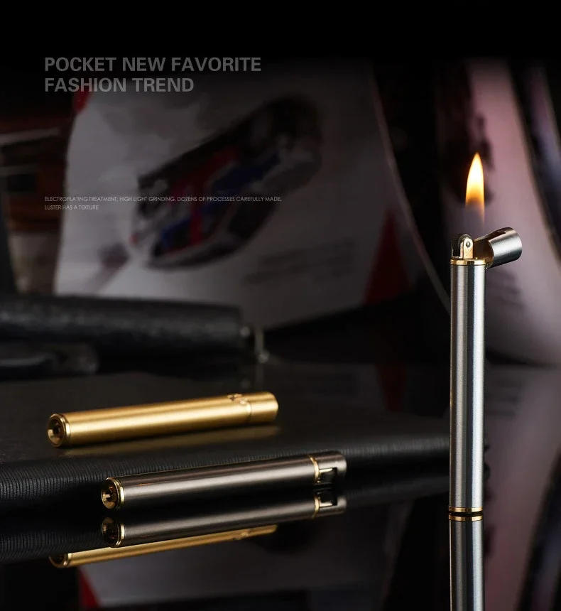 Description Picture 3 of itemMini Compact Open Flame Lighter Fire-free Butane Gas Metal Cigaretteshaped Grinding Wheel Lighters Smoking Accessories Cute