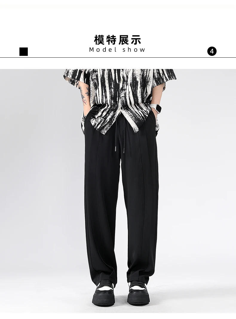 Description Picture 3 of item2024 Summer New Men's Pants Fashion Casual Pants Neutral Trendy Solid Color Wide Leg Pants