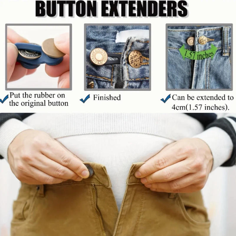 Description Picture 5 of item10pcs Metal Button Extender Perfect To Any Jeans Pants Free Sewing Retractable Jeans Waist Button Extended Buckles Fixing Kit