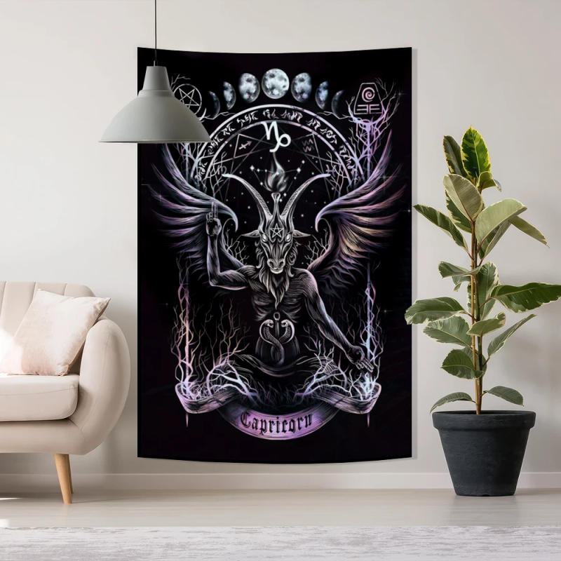 Description Picture 4 of itemGoat Skeleton Eye Tapestries Black And White Wall Hanging Gothic Devil Dragon Demon Satan Print For Bedroom Decor Backdrop