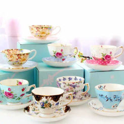 English British Afternoon Tea Cup With Saucer Spoon set for Home Office Cafe Ceramic Coffee Mug Tea Cup with Handle Teaware Gift