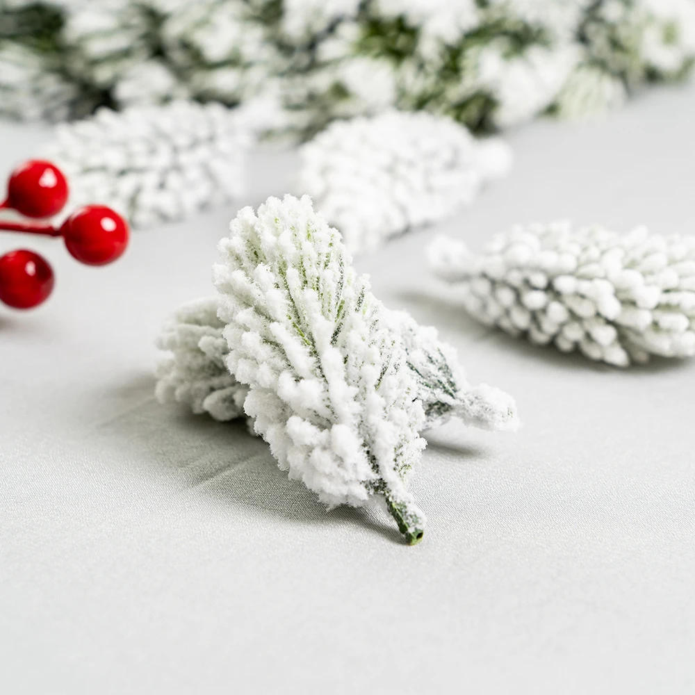 Description Picture 3 of item20/10pcs Artificial Cedar Snow Pine Branches Christmas Tree Wedding Decorations DIY Desktop Living Room Home Kitchen Faux Plants