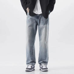 Jeans Quality For Autumn And Winter Men's Fashionable Loose Fitting Straight Leg High Street Retro Denim Trend Simple Pants