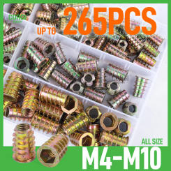 70-265 Pieces M4 M5 M6 M8 M10 Metric Threaded Inserts Nuts Assortment Kit Zinc Alloy Wood Furniture Hex Socket Bolt Connector