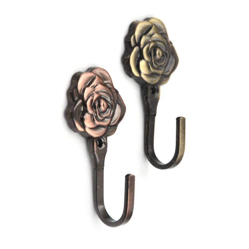 Description Picture 5 of item2pcs/set Rose Pattern Metal Curtain Hooks Home Wall Door Decorative Hook backs