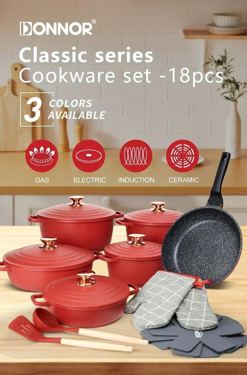 Description Picture 2 of item18 Piece Maifan Stone Die-Cast Aluminum Cookware Cookware Set Non-Stick Pan Die-Cast Lid Set Quality Cookware Kitchen