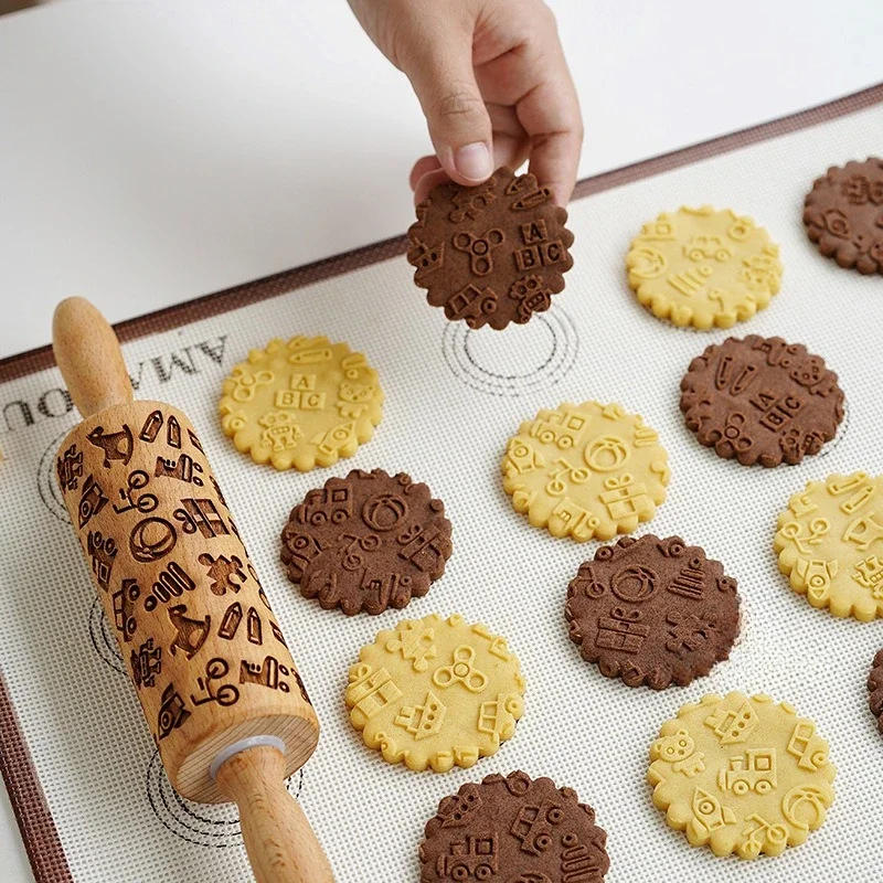 Description Picture 6 of item1 pcs Wooden Embossed Rolling Pin with Pattern for Kitchen Pastry, Baking Tools, Deep Engraving Cookies Stamp Tool