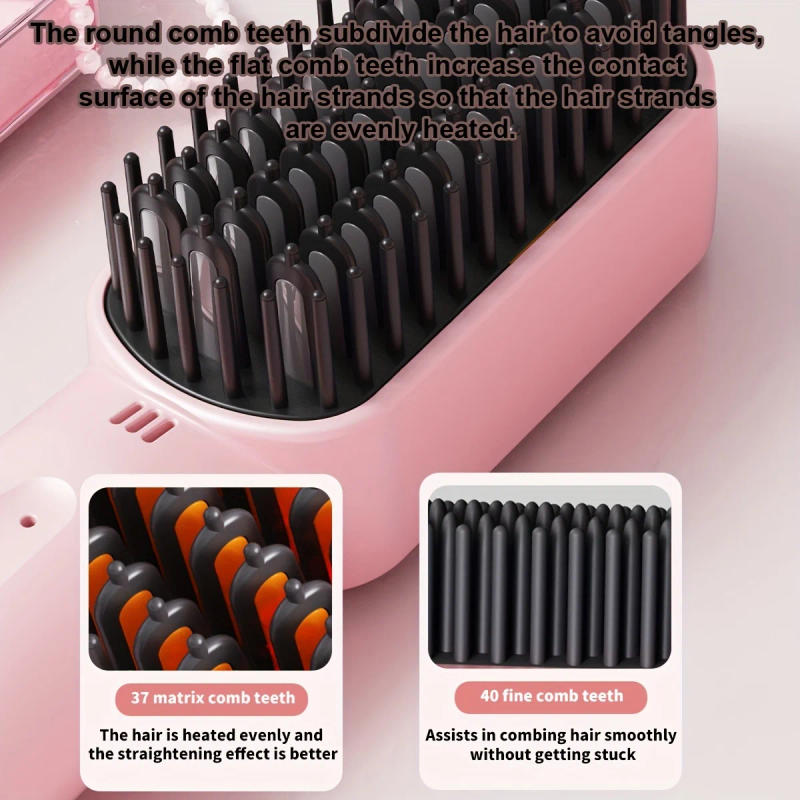 Description Picture 5 of item2 in 1 Portable Mini Hair Straightener Negative Ion Straight Hair Comb Brush Flat Iron Hair Straightener Fasted Heat 4 Speeds