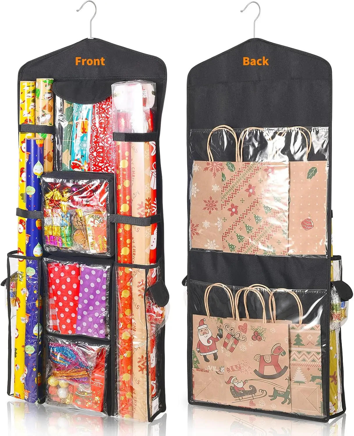 Description Picture 2 of itemAMOBOX Hanging Gift Wrap Storage Organizer, Wrapping Paper Storage Hanging Gift Bag Organizer Station with Multiple Pockets
