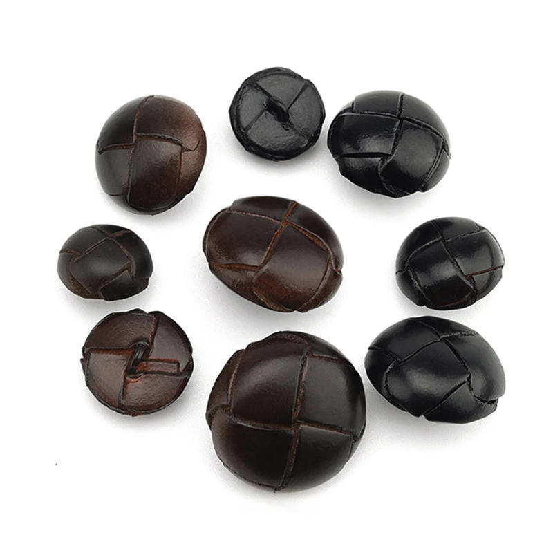 Description Picture 6 of item2PC Handmade Weave Brown Football Chocolate Shape Genuine Leather Jeans Shank Buttons Retro Suit Cufflinks Sewing Crafts Decor