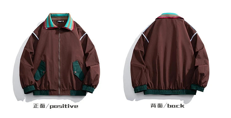 Description Picture 4 of itemAutumn Color Block Lapel Jackets Japanese Retro High Street Loose Casual High Street Jacket Men Tops Overcoat Male Clothes