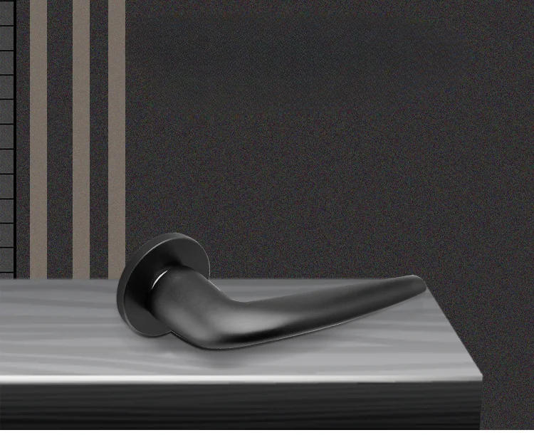 Description Picture 2 of item1 set of space aluminum black silent door lock modern and simple bedroom room split handle lock with key included