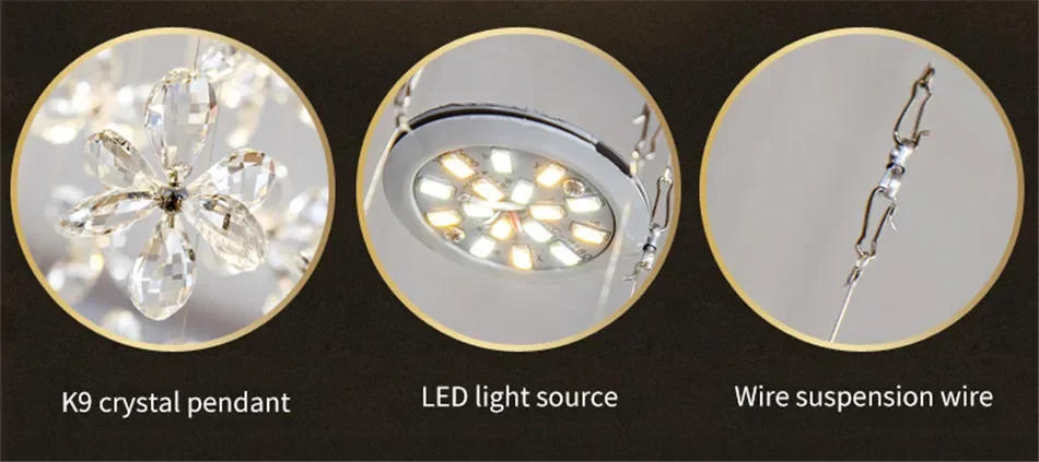Description Picture 4 of itemModern minimalist living room crystal chandelier K9 circular flower ball luxury LED light bedroom stairs ceiling pendant lamp