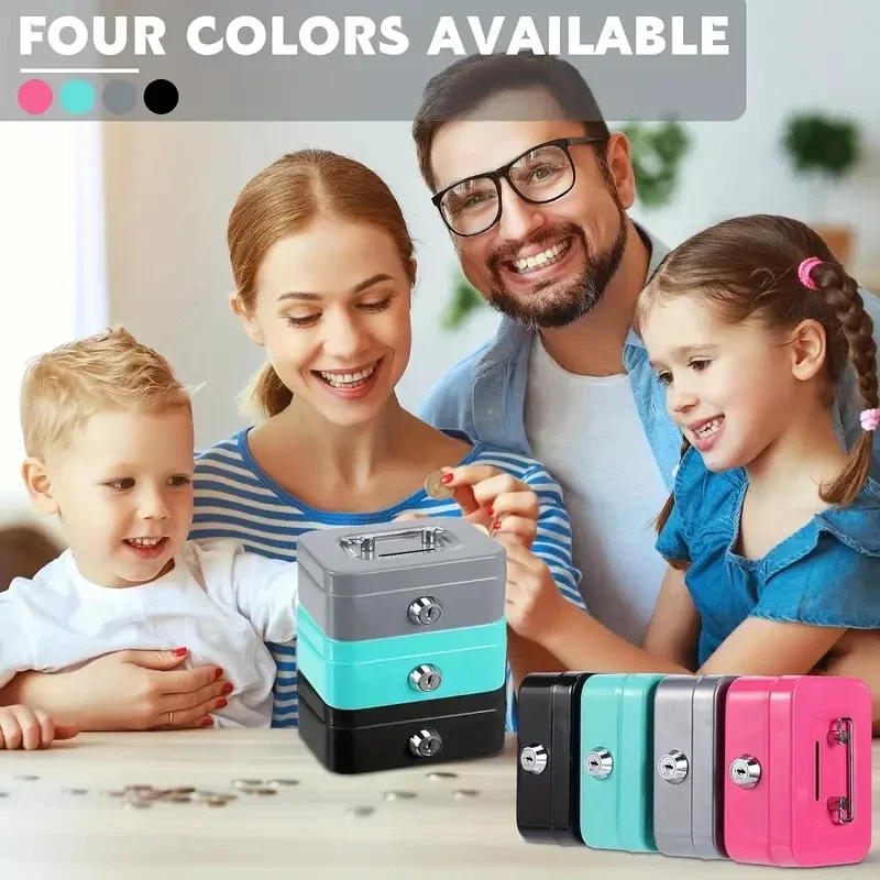 Description Picture 2 of itemMetal Cash Box Mini Safe Lock Box Money Bank Metal Coin Bank Security Box Sturdy Cash Portable for Kids Coin Collection