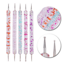 5Pcs Nail Art Dotting Pen Set Dual-Ended Manicure Tools for Painting & Rhinestone Placement - Drawing & Design Kit
