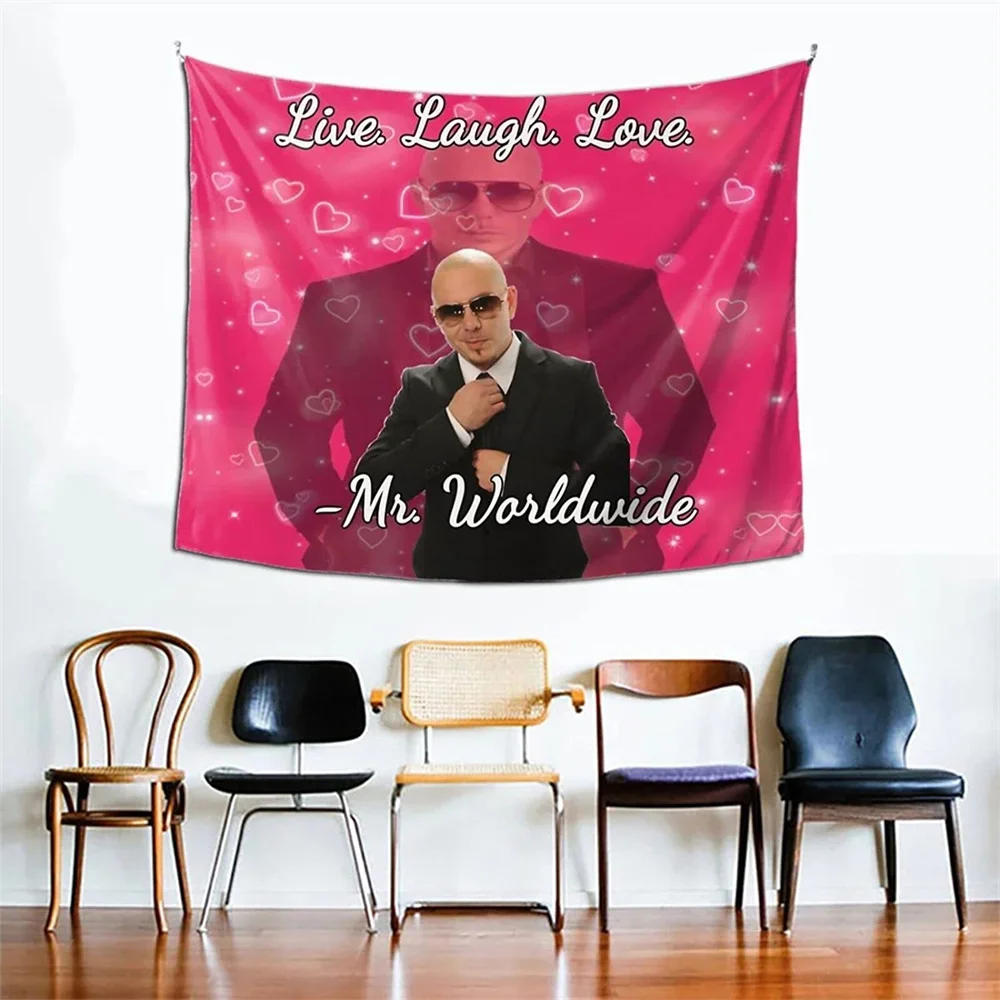 Description Picture 2 of itemPitbull Mr 305 Mr. Worldwide Wall Tapestry, Y2K Live Laugh Love Meme Tapestry, Aesthetic Room Decor, Macrame Tapestries