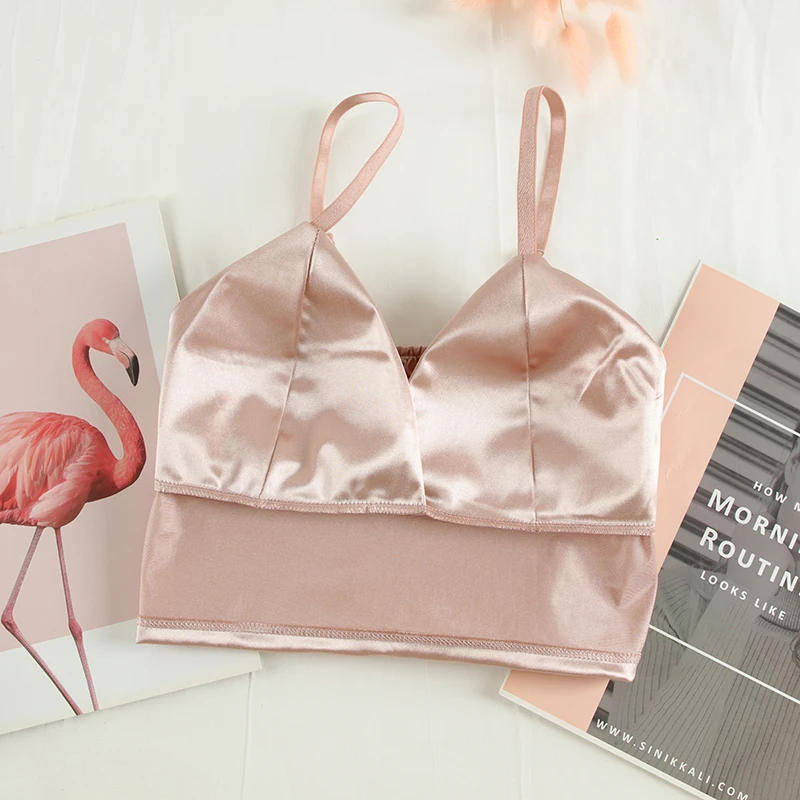 Description Picture 5 of itemWomen's Tube Top Silk Comfortable Crop Top Sexy Camisole Wireless Summer V-Neck Sleeveless Underwear