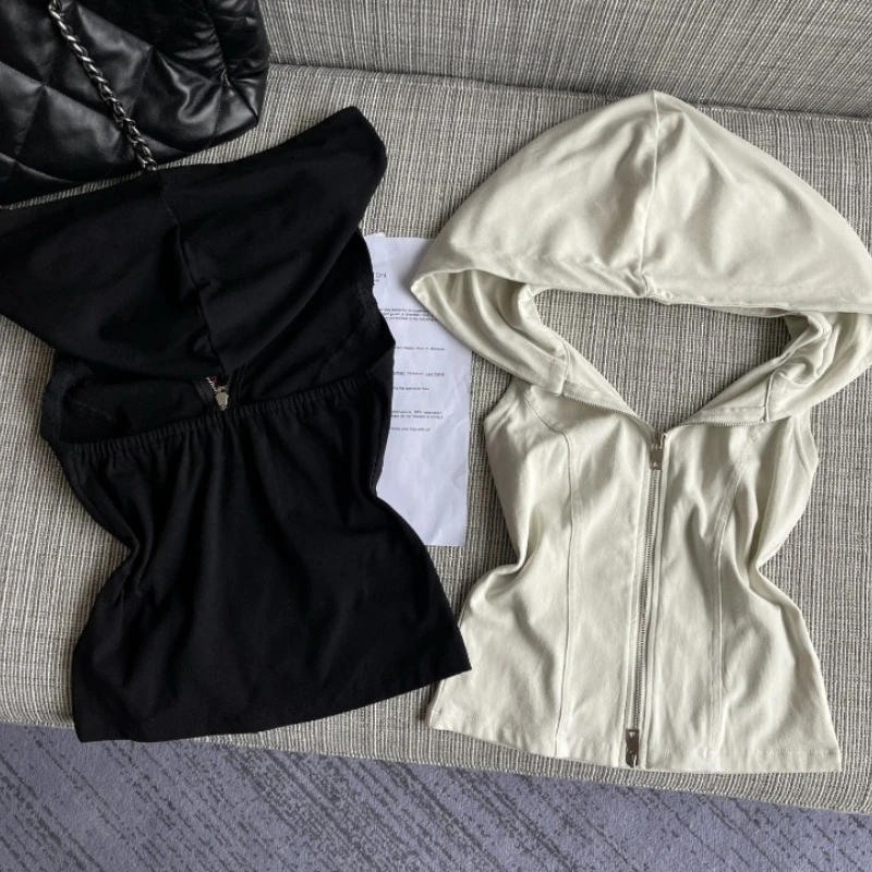 Description Picture 4 of itemHooded Tanks Sexy Women's Clothing Y2k Tops Backless Tunic Zipper Vest Crop Top 2025 Ropa Mujer Fashion Camis Summer Waistcoats