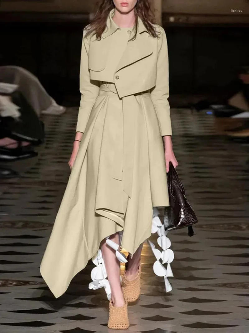 Description Picture 2 of itemBritish Style Long Coat 2024 New Fashion Niche Irregular Design Waist Tie Long Windbreaker Women Winter Clothes Women