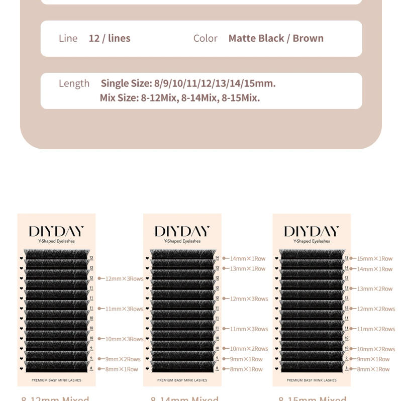 Description Picture 4 of itemDIYDAY YY Shape Eyelash Extensions C D L LU Curl Brown Lashes Natural Soft Premade Volume Fans Two Tips Y-Shaped False Eyelashes