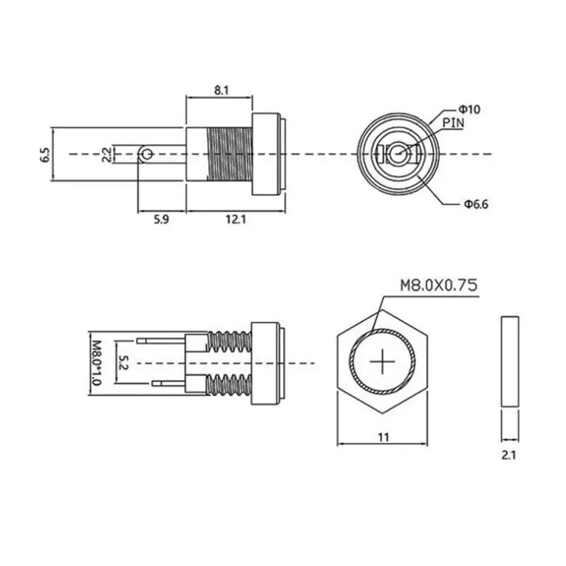 Description Picture 2 of itemDC022B DC Power Jack Supply Socket 3.5*1.3mm 5.5*2.1mm 5.5*2.5mm DC Female 2 Terminal 2 Pin Panel Mount Connector Plug Adapter
