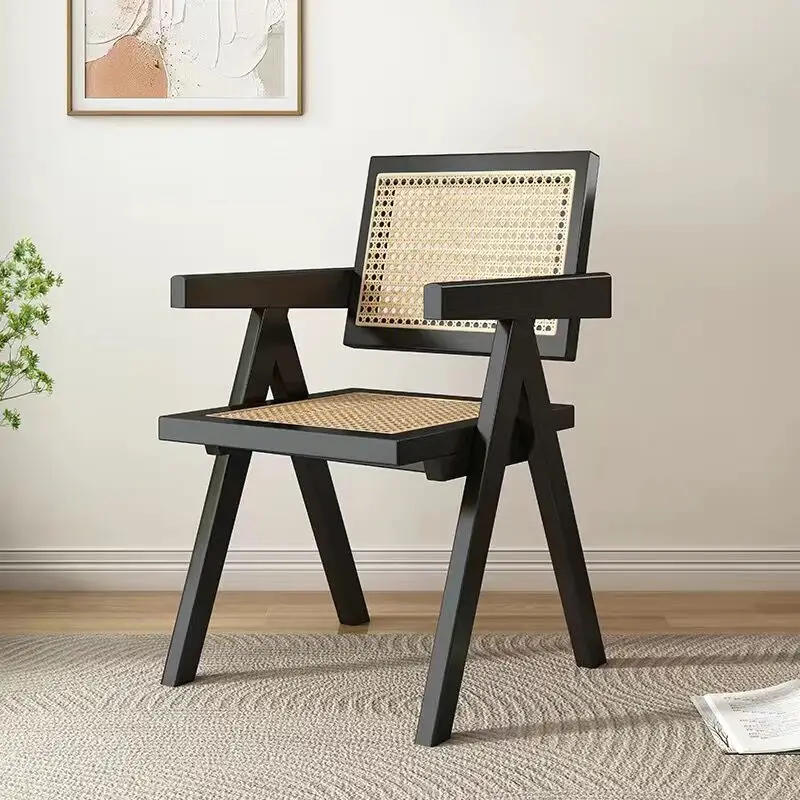 Description Picture 6 of itemSolid Wooden Armchair Dining Chair Nordic log Armrest Back Chandigarh Chair Leisure Seat for Hotel Home Living Room Balcony