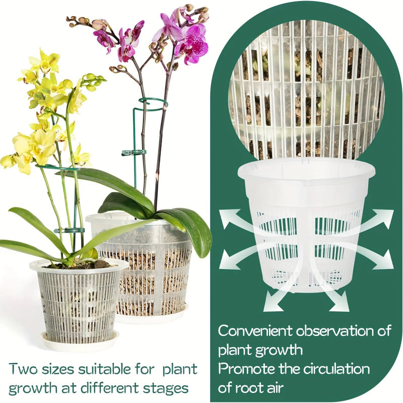 Description Picture 3 of item12pcs Mesh Pot Root Control Transparent Flowerpot Durable & Breathable Plastic Design For Orchid Flower  Growth Container Garden