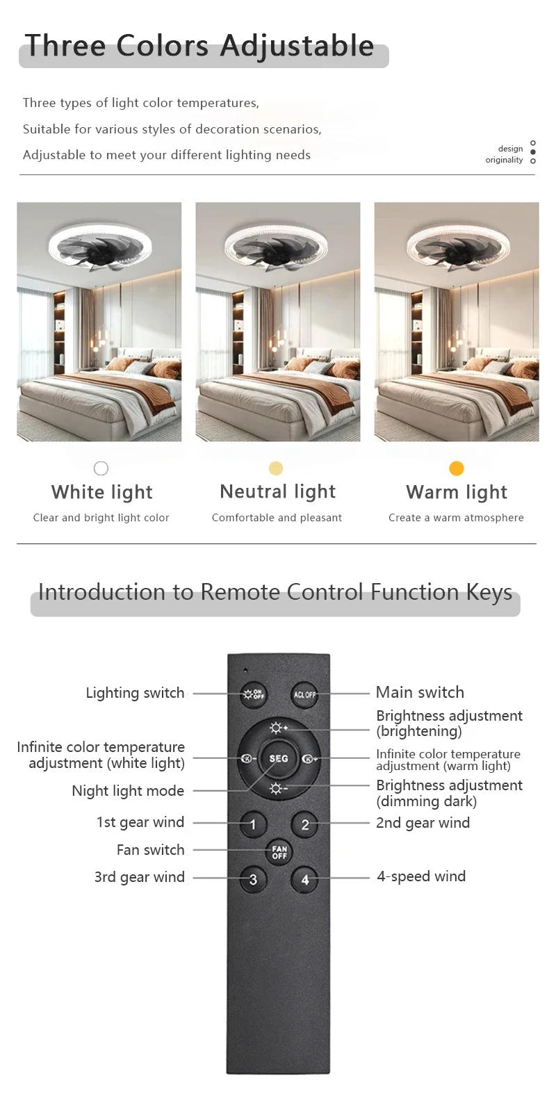 Description Picture 5 of itemModern LED Ceiling Fan Light with Strong Wind and Silent Remote Dimming E27 Ceiling Fan Living Room Bedroom Decorative Light