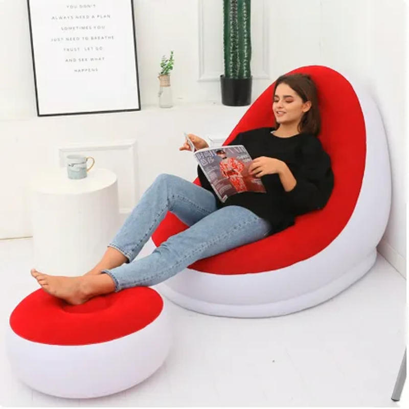 Description Picture 3 of itemInflatable Sofa With Foot Pad Lazy European and American Style Flocking Bed Outdoor Furniture Portable Single Sofa Couch Chair