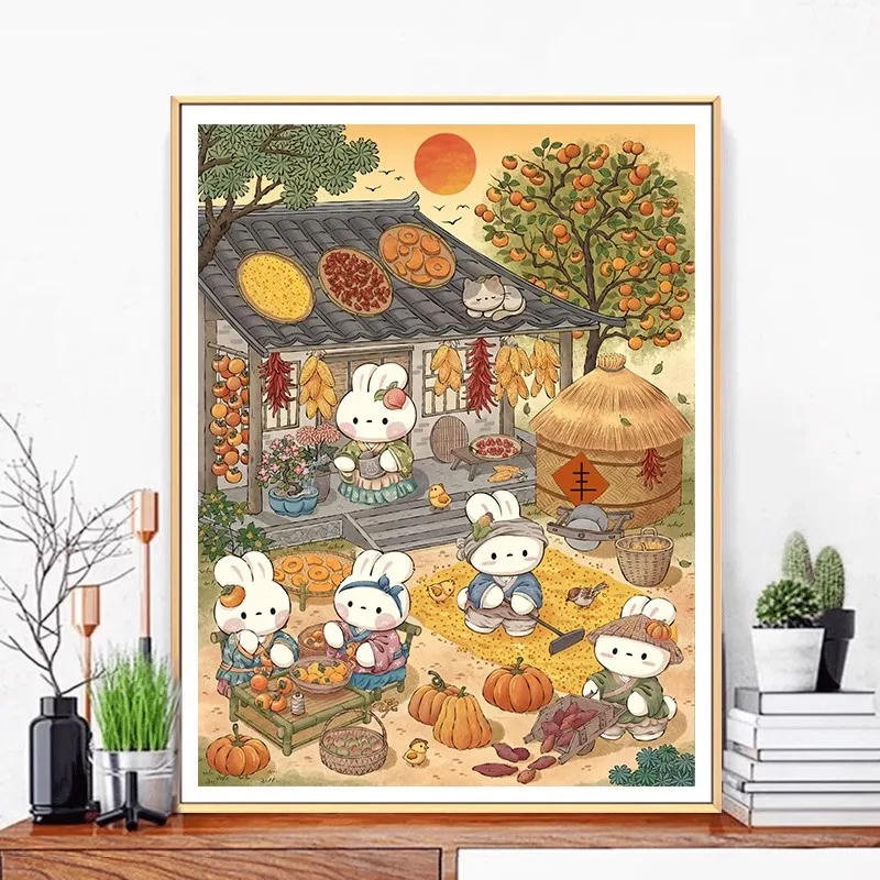 Description Picture 6 of itemHarvest Rabbits Autumn Needlework,DIY 11CT Cross Stitch Set Full Embroidery Kit, Printed Cross-stitch, Decor New 58 Colors