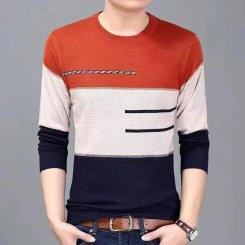 Autumn Round Neck Pullover Sweater Men's Knit Base Layer Top Long Sleeve Casual Wear