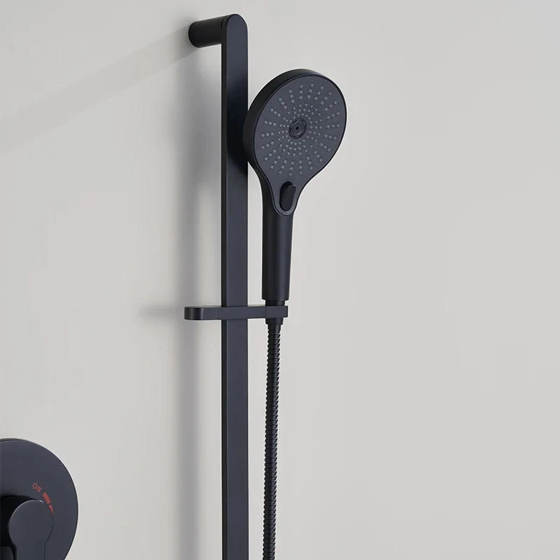 Description Picture 4 of itemHigh Quality Brass matte black modern shower head system wall mounted Copper bathroom Hot cold shower faucet set with slide bar