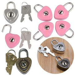 1Set Luggage Lock Archaize Padlocks Old Antique Vintage Style Heart Shaped Security Key Lock Portable With Key Journal Book Lock