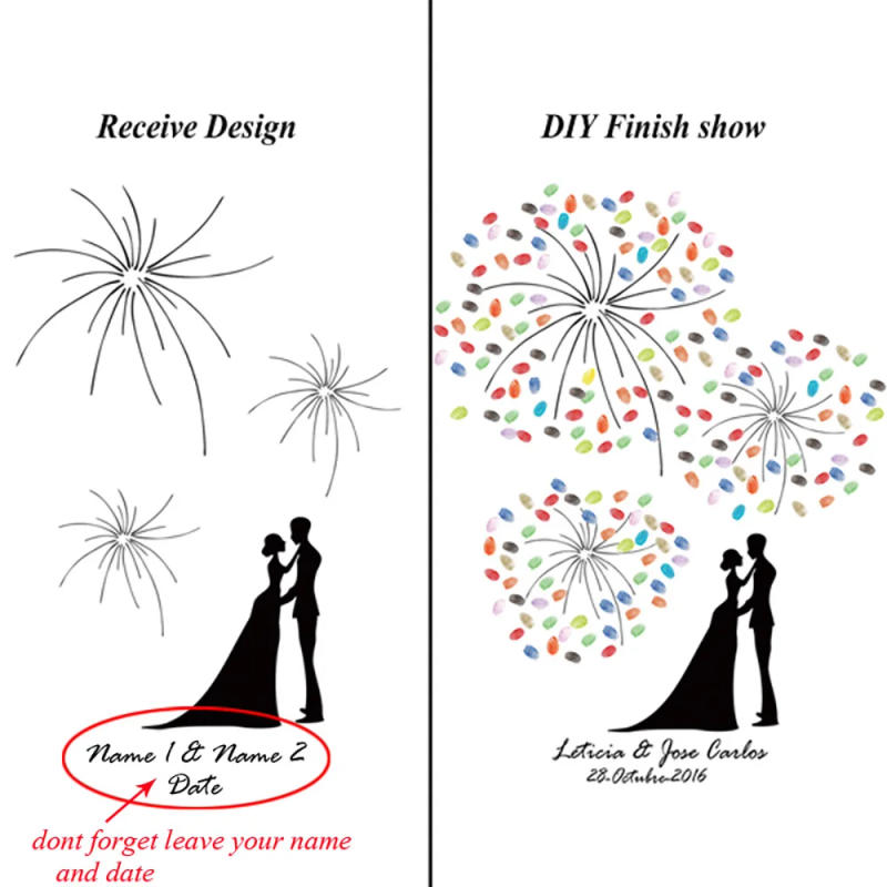 Description Picture 5 of itemDIY Fingerprint Fireworks Guest Signature Book Canvas Painting For Wedding Events Couple Anniversary Party Favor Customized Gift
