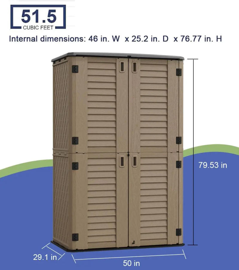 Description Picture 6 of itemSheds & Outdoor Storage 52 cu.ft Vertical Outdoor Storage Cabinet Resin Storage Sheds Outdoor with Floor for Garden Tools