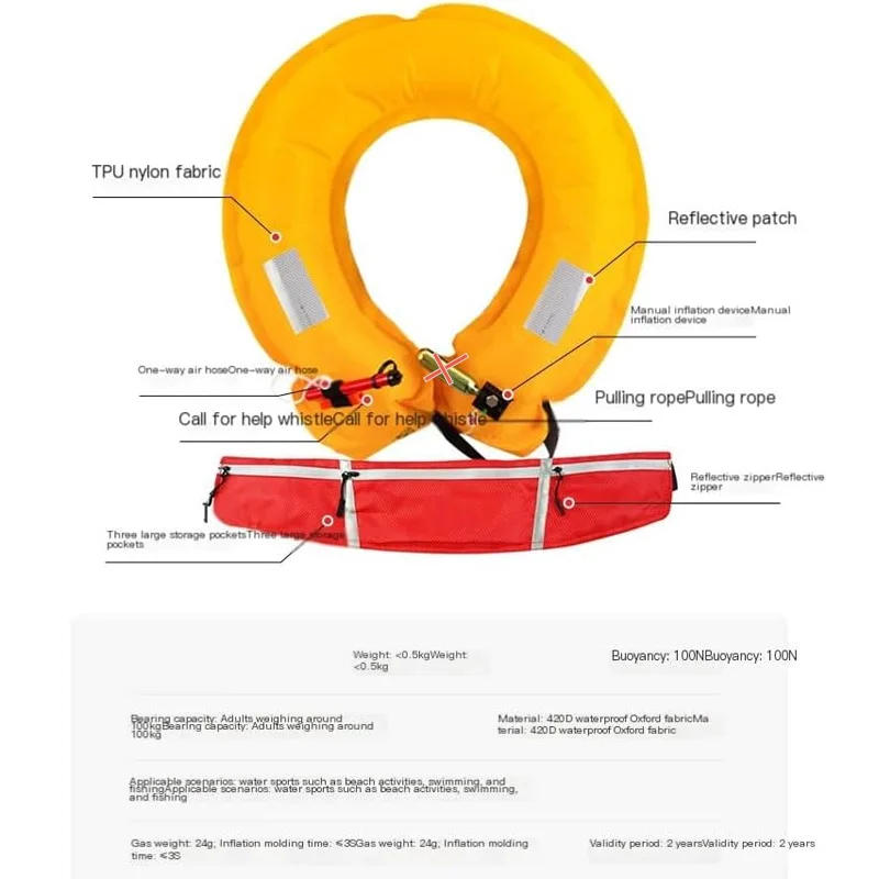 Description Picture 6 of itemAutomatic Inflatable Fishing Vest for Adults, Portable Waist Life Jacket, Life Belt, Sea PFD Manual Buoyancy Vest for Boating