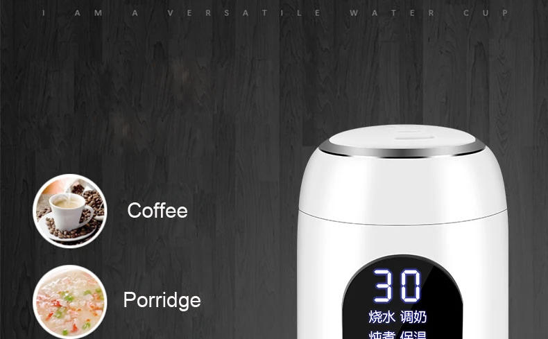 Description Picture 4 of itemMini Kettle Electric Thermos Travel Water Bottle Portable Health Stew cup Heater Boiler Pots Smart Mug Stainless Steel teapots