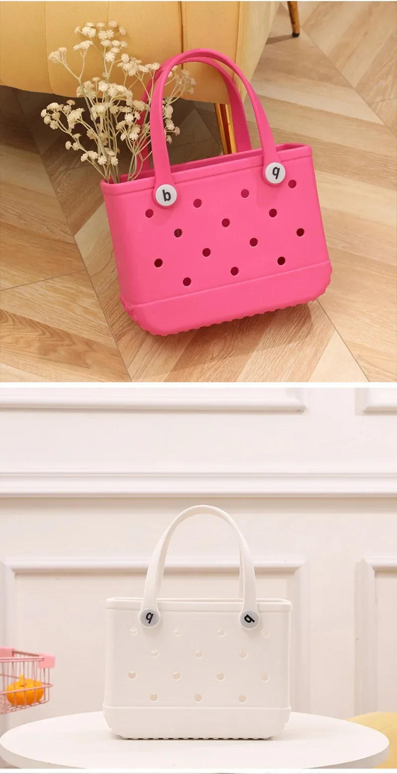 Description Picture 6 of itemEVA Waterproof Summer Storage Basket Mini Kid Beach Bogg Bag Women Shopping Bag Picnic Rubber Jelly Tote Bogg Bag Kid Purses